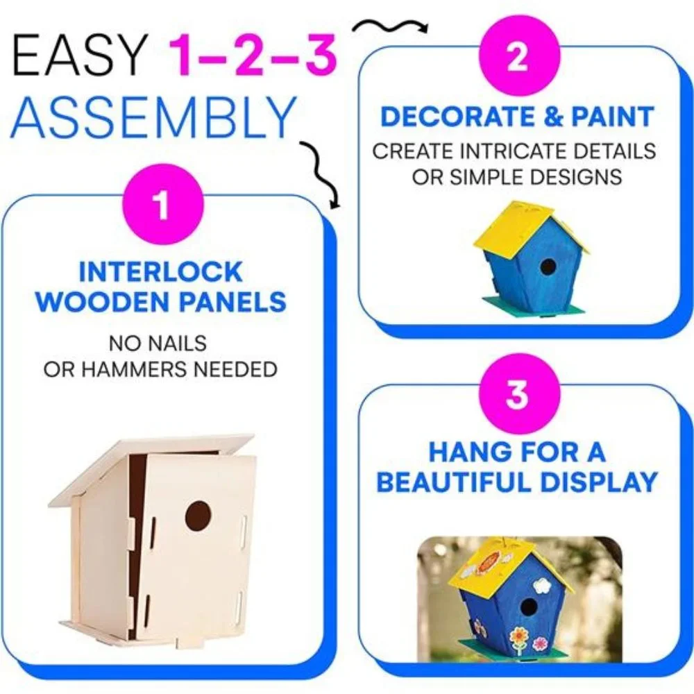 12 DIY Wooden Birdhouses - Kids Bulk Arts and Crafts Set, Crafts for Adults